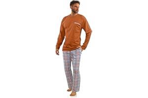 sesto senso Pigiama Uomo Cotone Lungo 100% Cotone Biancheria Invernale da Notte Pigiami Due Pezzi Lingerie Maniche Lunghe Pantaloni Lunghi