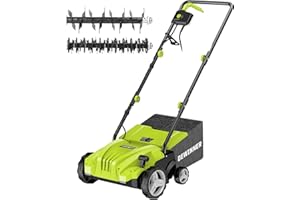 DEWINNER Escarificador eléctrico 2 en 1, aireador de césped 1500W, 32 cm de Ancho de Trabajo, Cesta de Recogida de 30 l, Ajustable en 4 Niveles de -12 Biz + 4 mm