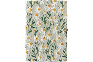 ipoul Daisy Gifts, Hardcover Notebook, Ruled Page, Embroidered Linen, Floral Notebook, A5, 8"x6", Lined, Lay Flat, Pretty Journal for Women, Personal Journal, White Daisy Flowers
