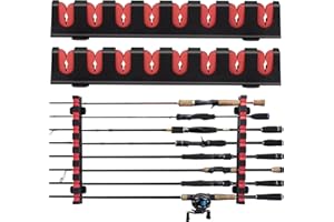 THKFISH Supporti per canna da pesca da parete, supporto orizzontale per canna da pesca per garage, negozio di barche, 8 canne da pesca, 1 paio rosso