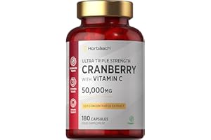 HORBÄACH Cranberry Capsules 50,000mg | High Strength Cranberry Extract (Vaccinium Macrocarpon) with Vitamin C | 180 Vegan Capsules | Supplement for Women & Men | by Horbaach