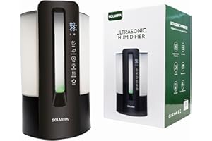 SOLMIRA Umidificatore Ambiente ad Ultrasuoni, Nero, 4L, 4 Livelli di Diffusione, Funzione di umidità Costante, Luce Notturna, Certificato CE e RoHS