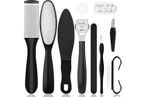 Sularpek Ensemble de pédicure pour pieds, lime à pied 10 en 1, lime à pied pour peaux dures, lime à pieds en acier inoxydable, kit d'outils de nettoyage des pieds pour femmes et hommes à domicile