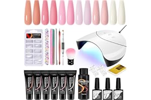 VANREESA Kit Ongle Gel UV Complet, 6 Couleurs Extension Ongles en Gel Poly avec Lampe UV Ongles 36W Top Coat Brillant et Mat Coffret de Départ Manucure Cadeau pour Les Femmes