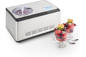 Klarstein Dolce Bacio - Máquina para hacer helados, sorbetes y yogures, Heladera compresión, Fabrica 2 litros de helado/hora, Pantalla LCD táctil, Temporizador, Acero inoxidable, Plateado