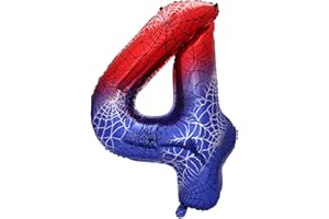 SAVITA Spider Theme Number Foil Balloon, 40 Inch Aluminum Film Balloon Red Cartoon Party Decorations for Boys Birthday Baby Shower Anniversary Supplies (Number 4)