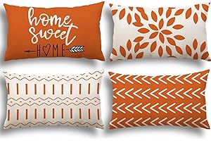 YCOLL Fundas de Cojín, Funda de Almohada del Sofá Throw Cojín Decoración Almohada Funda de Almohada de Lino de la Cubierta Decorativo para Sala de Estar Sofás 30 x 50cm Juego de 4 (Naranja)
