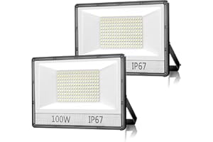 YIQIBRO Foco LED Exterior 100W 2 Piezas, 10000LM 7000K Super Brillante Blanco Luz de Inundación, IP67 Impermeable Proyector LED exterior, Iluminación de Seguridad para Garaje Pasillo Jardín Porches Estadio