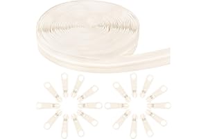 Draupnir Cremalleras por Metros para Coser, 10 Metros de Nylon y 20 Metálicas Beige para Bolsas de Ropa, Estuches de Lápices, Ropa de Cama