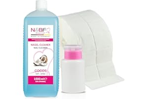 N&BF NAILS FACTORY | Nagel Cleaner mit Cocos Duft 1000ml + Dispenser Pumpflasche & 1000 Zelletten | 70% Ethanol-Alkohol | Schonend für Nägel | Perfekt für Gelnägel & Nageldesign (Rosa)