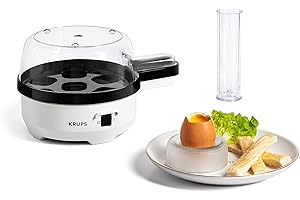 ‎KRUPS Krups Ovomat Spezial Eierkocher, Für bis zu 7 Eier, Inkl. Wasser-Messbecher mit Eierstecher, Eierhalter, Signalton, EG233115, Weiß/Schwarz