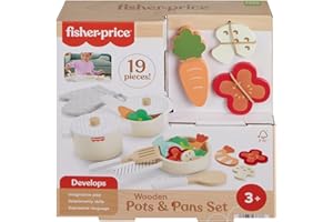 Fisher-Price Coffret Marmites et Casseroles en Bois pour Jeu d’Imitation, 19 pièces en Bois, pour Enfants de 3 Ans et Plus, HXT83