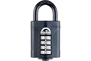 Squire Heavy Duty Padlock (CP50BLACK) - Toughest Steel Shackle - 4 Wheel 50mm Wide Combination Padlock (Black) - Alloy Steel for Corrosion Resistance - Weatherproof Lock for Home, School & Garage