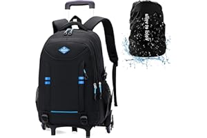 Voici et Voila Mochilas Escolares con Ruedas Carro para Mochilas Escolares Niña Niños Grande Bolsas Escolares 6 Ruedas Trolley Bag Mochila Infantil Negro 34x20x48cm