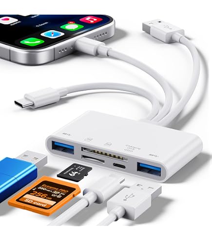 4-in-2 SD-Kartenleser Für IPhone & USB-C – Mit Lightning, USB 3.0, SD/TF-Slot & Ladeanschluss