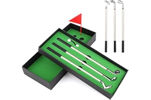 PBUSPU 3 Pcs Stylos à Bille de Golf, Ensemble de stylos Golf, Mini Clubs de Golf Cadeau pour Les Fans de Golf, Golf en Métal Souvenir d'un Parcours