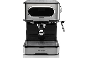 Hisense, HESCM15DBK, Macchina da caffè espresso manuale, macinato e compatibile con cialde ESE 44 mm, Pressione 15 bar, Schermo Touch, 1100W, Silver, 27.4x30x27.2 cm