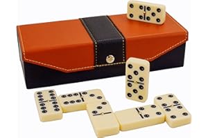 Bucher&Rossini Weißes Domino-Set mit Kunstlederetui Doppeltes 6er Domino-Set mit 28 Dominosteinen für Erwachsene und Kinder ab 8 Jahren für den Familienspielabend（Ivory