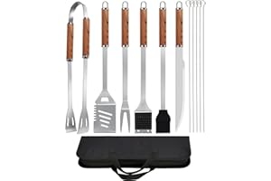 TRONGLE 12pcs BBQ Tools Set, Men Women Gift Birthday Father’s Day, Stainless Steel Utensils with Heat Resistant Handle & Case, Portable Grill Accessories for Outdoor Cooking, Camping, Travel