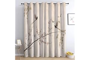CozyRest Kinder Vorhänge Handgemalter Stil Elster und Blumen Ösen Gardinen mit Blickdichte Thermo Vorhang Kälteschutz Blackout Curtain Kinderzimmer Schlafzimmer Ösenvorhang H 230 x B 117 cm