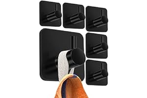 4smile Handtuchhalter ohne Bohren, 6er Set, schwarz - Badezimmer Handtuchhalter aus Edelstahl, funktionale Klebehaken, hohe Tragkraft - Wasserfeste Haken für Bad, Haken selbstklebend, Handtuchhaken