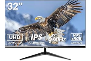 CRUA Ecran PC Gamer,Gaming Monitor 4K UHD (3840 x 2160) 32 inch PC Screen - IPS 5ms GtG 60Hz/75HZ, Display HDRTM 400, DCI-P3 98%, AMD FreeSync, Tilt, Height Adjustable, Portrait Mode
