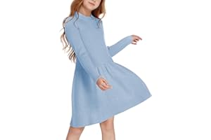 Arshiner Robe Pull pour Fille - Automne - Hiver - Manches Longues - en Tricot - Flare Skater - Ligne A - Couleur Unie - Basic - pour Les Loisirs