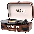 VOKSUN Vinyl Record Player,NKW Bluetooth Turntable and Digital Encoder with 3 Speeds Built-in 33/45/78 RPM 2 Stereo Aux-In RCA Speakers (Brown)