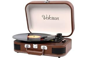 Record Player, VOKSUN Portable Bluetooth Vinyl Turntable with Built-in Stereo Speakers, 3-Speed Belt-Drive Suitcase LP Player, Supports Vinyl to MP3 Recording, AUX/USB/RCA/Headphone Jack