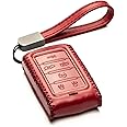 Vitodeco Genuine Leather Smart Key Fob Case Compatible with Jeep Wagoneer, Jeep Grand Wagoneer, Jeep Grand Cherokee 2022-2025 (6-Button, Red)