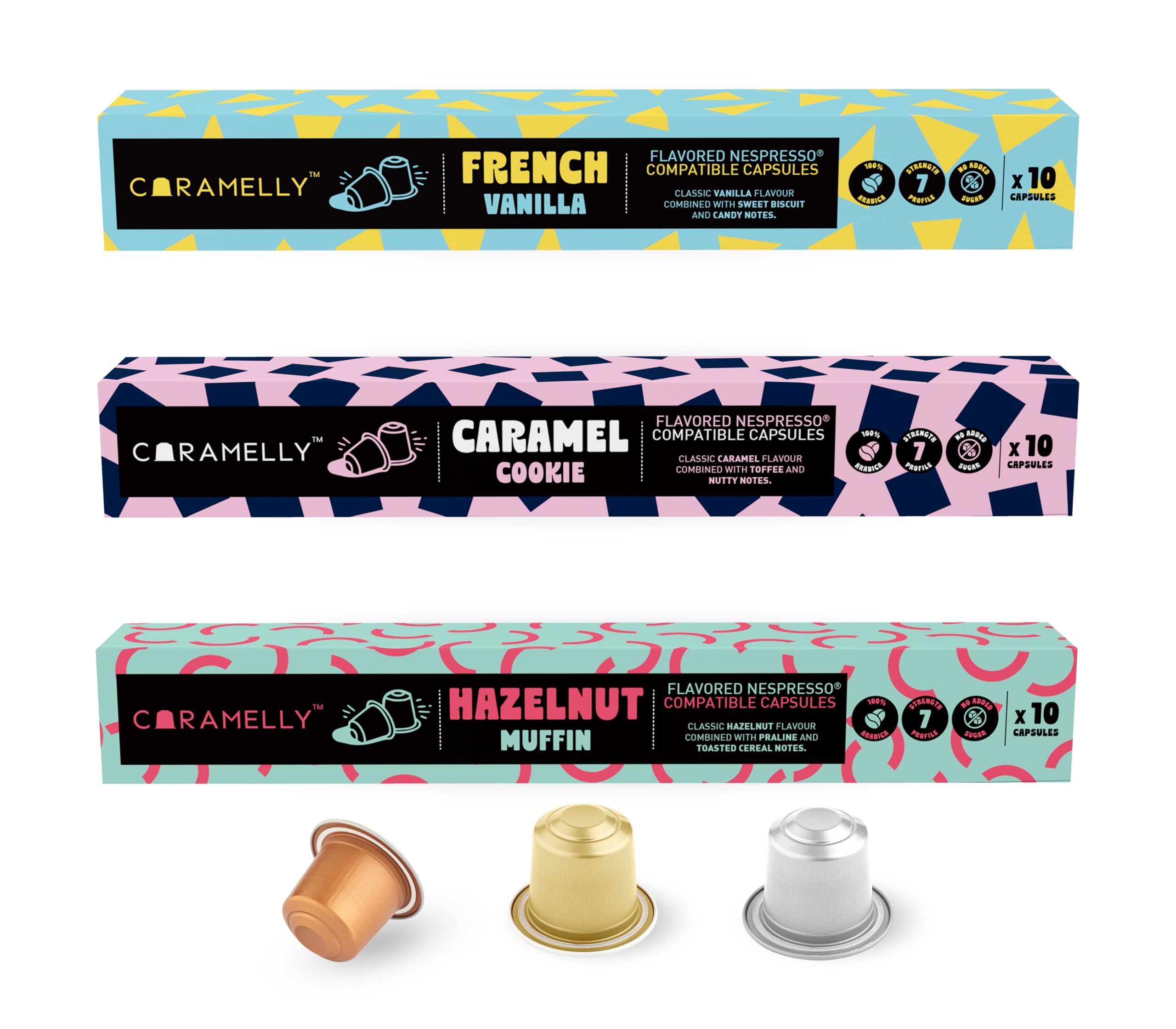 Caramelly Flavoured Barista Pack Nespresso Compatible Coffee Pods, 30 Capsules | French Vanilla, Caramel & Hazelnut | Nespresso Compatible | No Added Sugar | 100% Arabica, 300 Gram