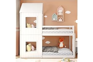 Moimhear Litera de 90 x 200 cm, cama infantil, profundidad del suelo, con somier, escalera y dosel (blanco)