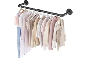 SMILOVII Wall Mounted Clothes Rail, Industrial Clothes Rail Wall Mounted, 92cm Walls Mounted Garment Rail Heavy Duty - Versatile Metal Hanging Rail for Home, Shops, and Closets