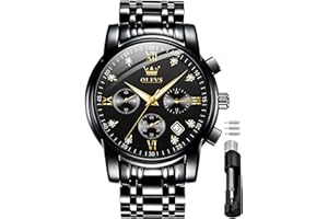 OLEVS Herrenuhren Schwarz Edelstahlarmband Quarz Uhr Männer mit Diamant Datum Wasserdicht Leuchtende Klassische Elegantes Armbanduhr Geschenk