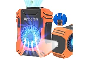ANBEREN Mini clip sulla vita Ventola USB 7100 RPM Forte flusso d'aria, Torcia/SOS e 7000 mAh Power Bank portatile, Ventola di raffreddamento collo 5in1 3 Velocità per lavoratori, Escursionismo