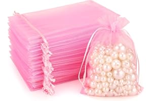 G2PLUS Pink Organza Gift Pouches, 10x15 CM Medium Organza Favour Bags, 100 PCS Wedding Jewelry Bags, Clear Mesh Pouches Perfect for Wedding, Christmas, Birthday, Anniversary