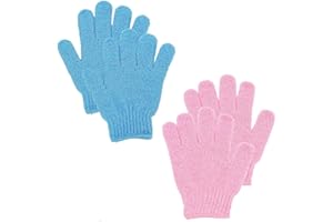 MEETTIKEY 2 Paires De Gants Exfoliants, Gants De Bain Exfoliants, gant exfoliant corps, Gants De Bain à Cinq Doigts Pour Hommes, Femmes, Enfants Pour Exfoliation/Douche/Baignoire/Spa/Massage (2 Couleurs)