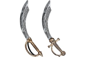 TANGANAN Pirate Sword, 2pcs 18" Plastic Toy Sword Pirate Costume Accessories for Adult Halloween Cosplay Party Dress-Up Brown