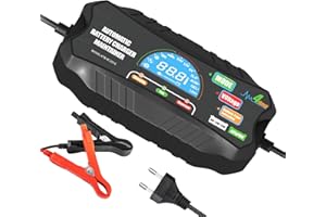 MOUDENSKAY Caricabatteria Per Auto, Caricabatterie intelligente e automatico 6V 12V 24V, Caricabatterie manutentore per auto, moto, piombo acido, SLA, gel, AGM, batteria LiFePO4