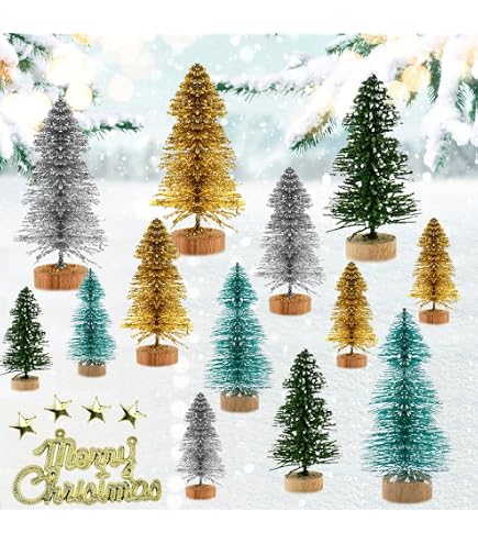 60 Mini Sapins De Noël En Sisal - Décoration Table Neige Artificielle - Pour Village De Noël, Crèche