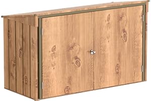 Duramax abri pour poubelles pour 3 avec ouverture par le haut et portes doubles verrouillables, abri de jardin en métal, cachettes pour poubelles, Abri pour poubelles, 214x101x133 cm, grain de bois