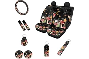 Belidome Autositzbezüge, Pilzschnecke, komplettes Set für Herren, Sicherheitsgurtpolster, Lenkradschutz, Untersetzer, Schlüsselanhänger, Chapstick-Halter, 12 Stück, Einheitsgröße