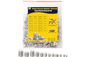FIXXELY Grub Screws Assorted Pack of 48 (M3,M4,M5,M6,) Cup Point & Hex Head - 304 Stainless Steel Assorted Sizes Ideal for Door Handle, Home Repairs Fixtures & More