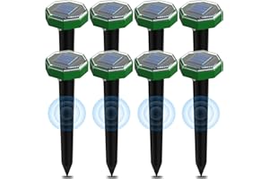 GZAODAO Repellente ultrasonico Solare per Topi, Confezione da 8 Pezzi, Grado di Protezione IP65, Efficace Contro roditori Come Talpe, Adatto per Giardini e Prati