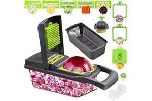Bizcasa Taglia Verdure Mandolina per Verdure Affetta Verdure,16 in 1 Multifunzione Tritatutto Affettatrice Manuale,Tagliaverdure Frutta Cipolla Patate Cubetti Julienne Grattugia,Taglia Verdure Affetta