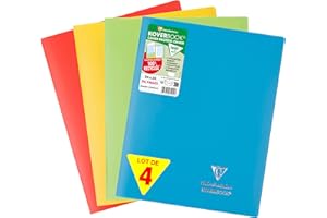 Clairefontaine 981412AMZC Lot de 4 Cahiers Agrafés Koverbook - 24x32 cm - 96 Pages Grands Carreaux - Papier Blanc 90 g - Couverture 100% Recyclée Couleurs Assorties (Bleu, Rouge, Vert et Jaune)