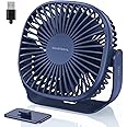 SMARTDEVIL USB Fan, 3 Speed Portable Desk Desktop Table Fan with Pasteable Hook, Dual 360° Adjustment Mini Fan, Strong Wind, for Home Office Travel(Blue)