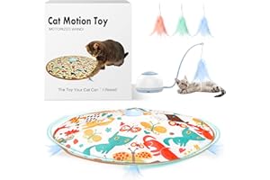Lewondr Giocattolo Elettronico Interattivo, Gattino Interattivi Intelligenti, Gioco Antiscivolo Elettronico con 4 modalità, con 3 Piuma di Ricambio, Giocattolo Divertente per Gatti - Blu