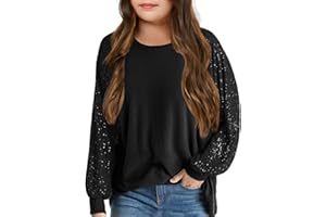 Haloumoning Ragazze Paillettes Felpa Manica Lunga Maglione Bambini Leggero Sport Abbigliamento Moda Girocollo Manica Lunga Batwing Manica Lunga