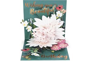 OFFCUP Carte d'anniversaire Femme, Pop-up 3D Carte de Lotus Voeux Fleur avec Enveloppe Exquise, Surprise Carte d'anniversaire Carte de Fleurs Cadeau pour Maman Petite Amie Grand Mère